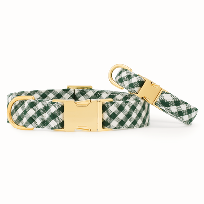 Evergreen Gingham Dog Collar